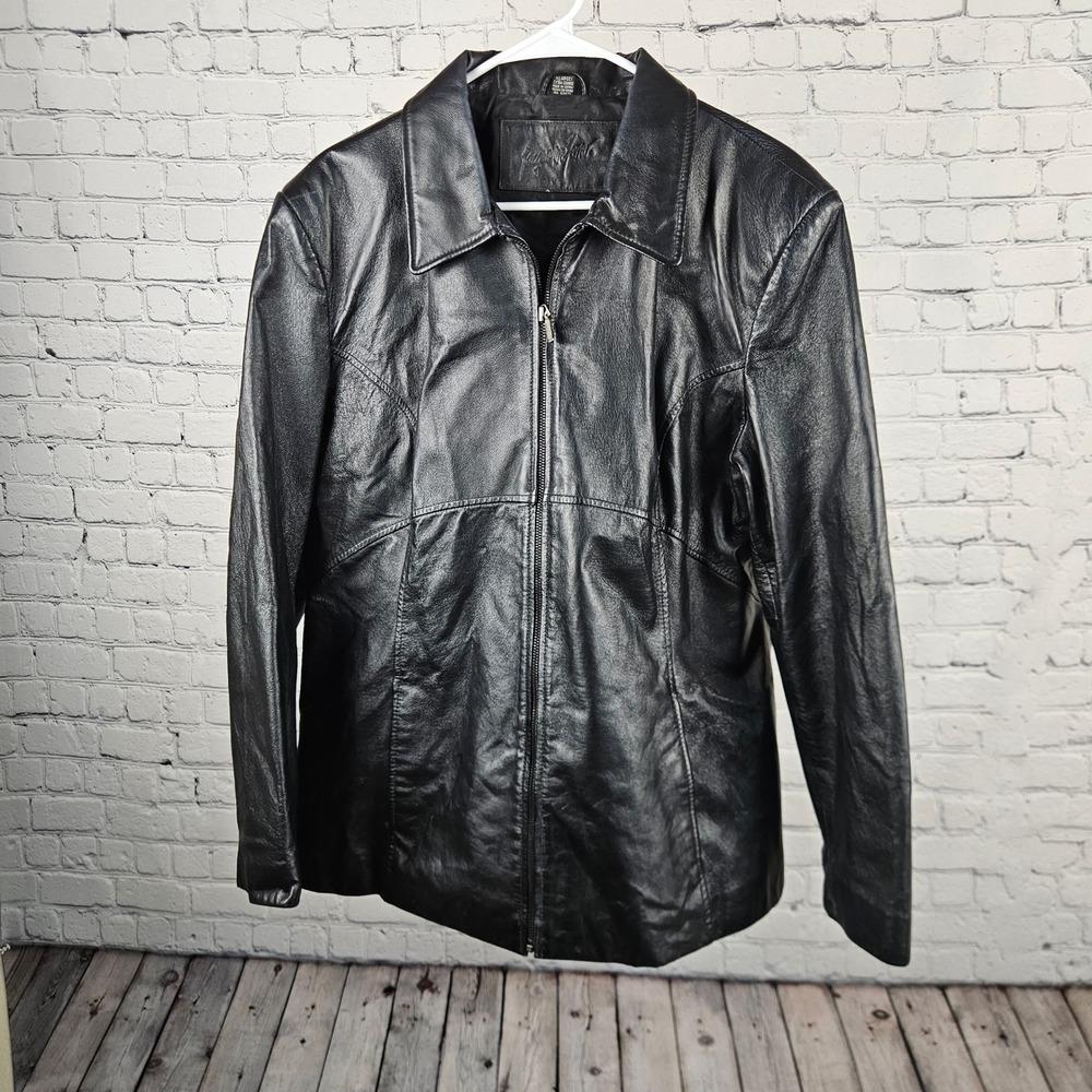 Jacqueline Ferrar Black Genuine Leather Jacket XL Full Zip Nappa Leather Coat
